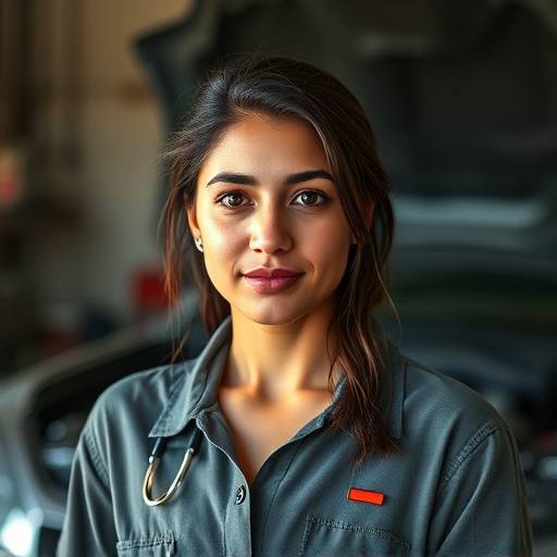 Portrait of Elena Ramirez, lead mechanic at AutoFix Garage